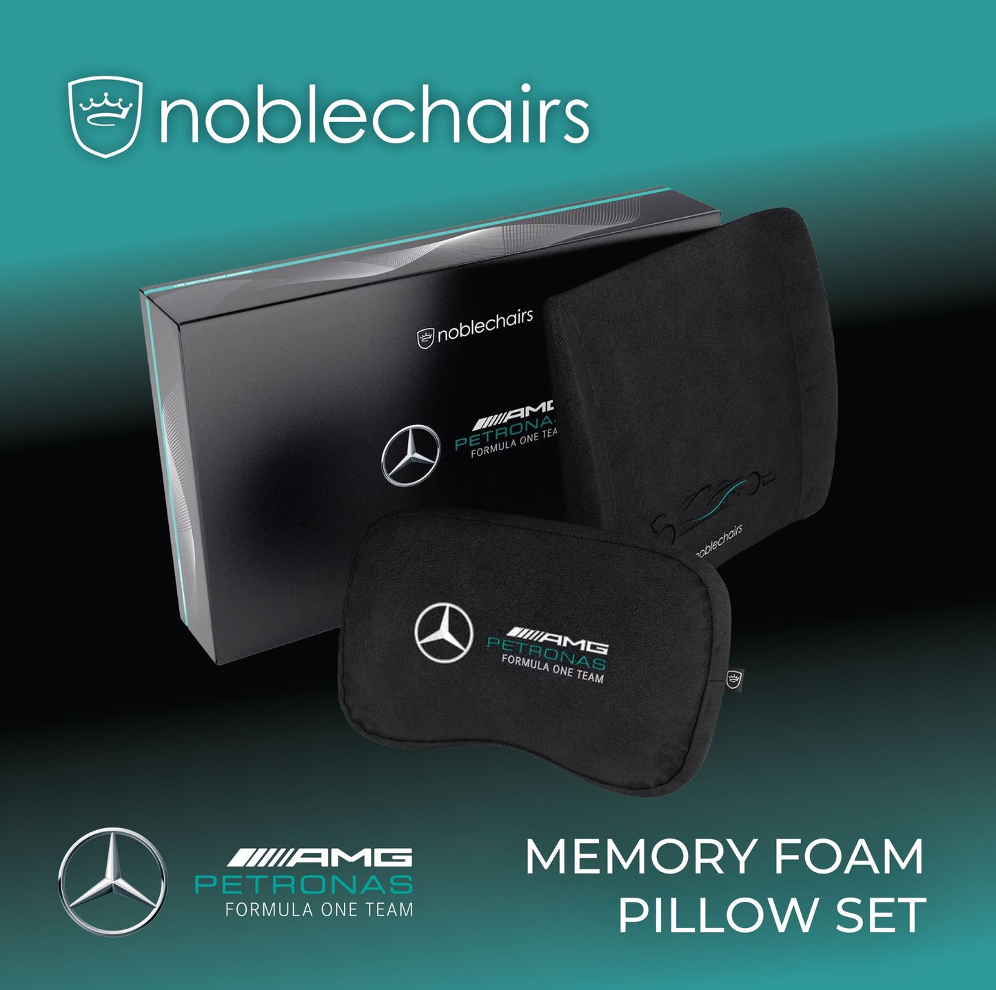 Noblechairs Memory Foam Pillow Set 記憶泡棉套裝 – Mercedes AMG Petronas F1 Team Edition (頭枕+腰枕)